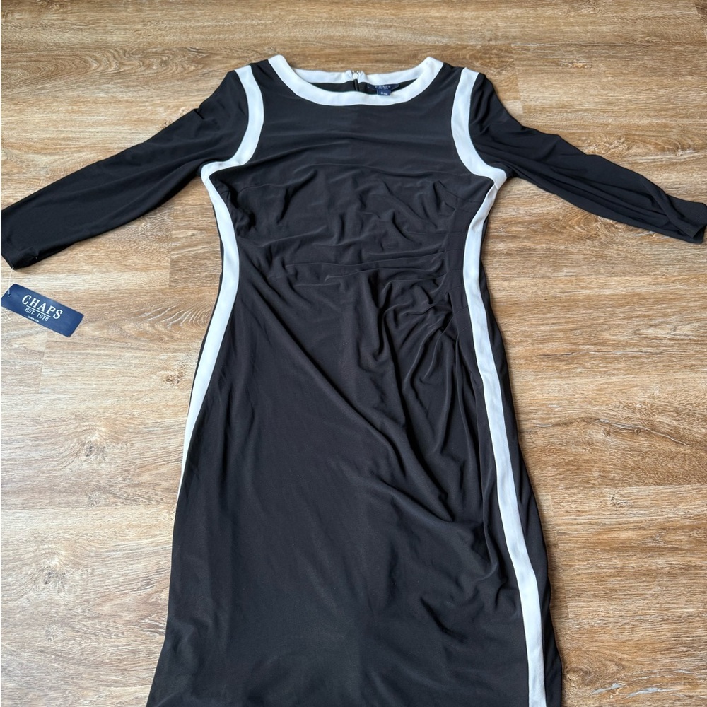 Chaps Black and White Long Sleeve Sheath Dress